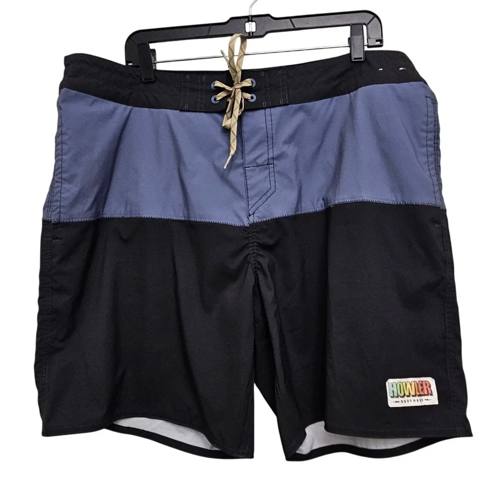 Howler Brothers Board Shorts 38 Black Blue Colorblock Surf Swim‎ Trunks Stretch